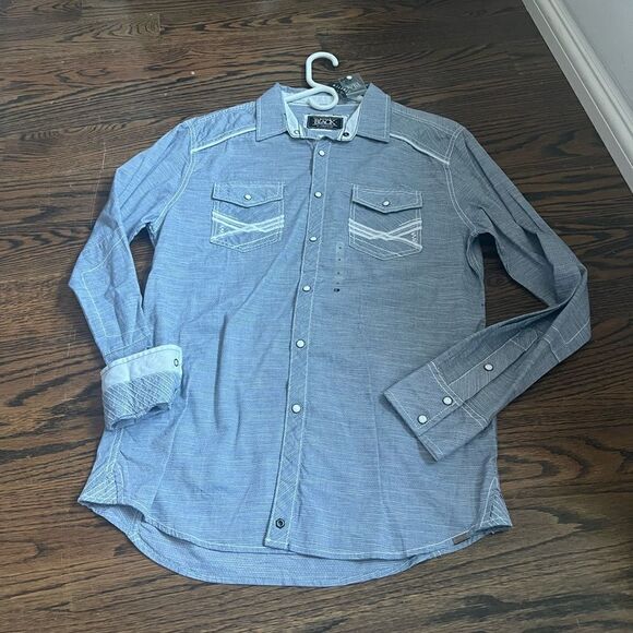 new buckle black long sleeve western style button down blue - Picture 1 of 4
